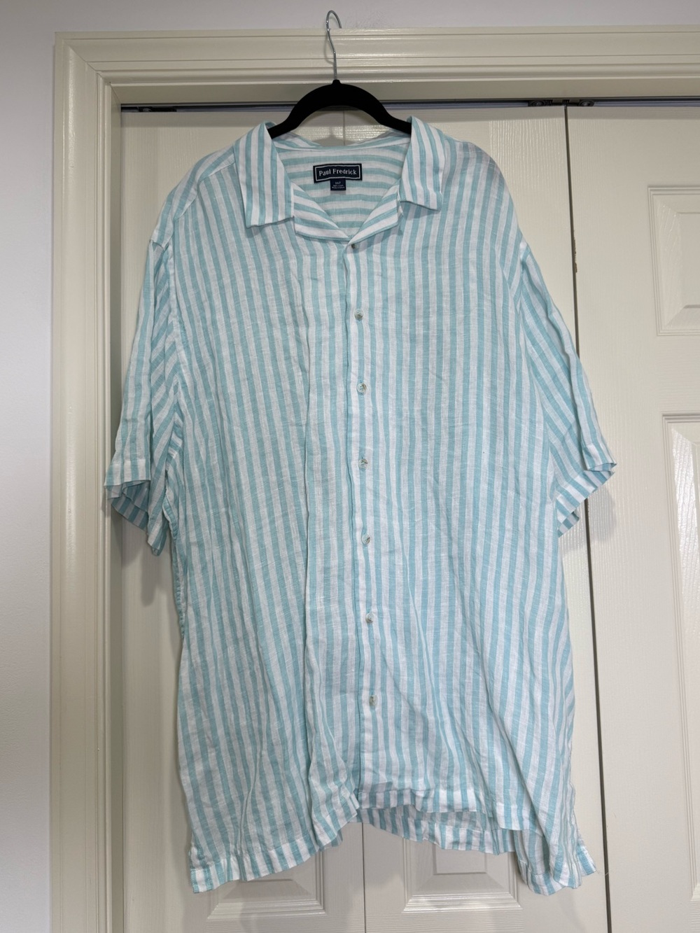Paul Fredrick 100% Linen Striped Short Sleeve Button Down Shirt Size XXLT